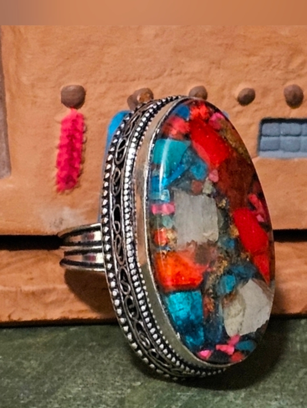 Spiny Oyster Turquoise Ring - Brings luck, peace and protection